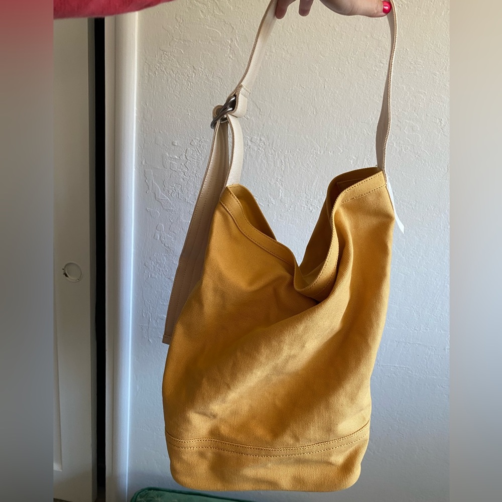 Anthropologie Mustard Canvas Bucket Tote